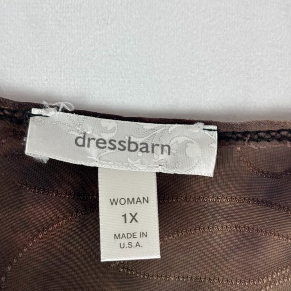 Dress Barn Womens Pink Brown Rhinestone Floral Y2K Stretch Tunic Blouse SZ 1X‎ - Picture 5 of 13